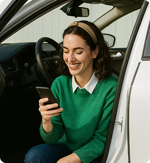 A car owner checking their phone from the driver's seat