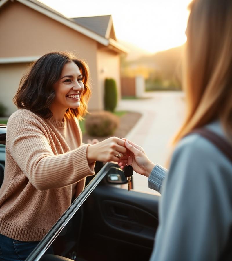 Seller handing car keys over to the winning trader